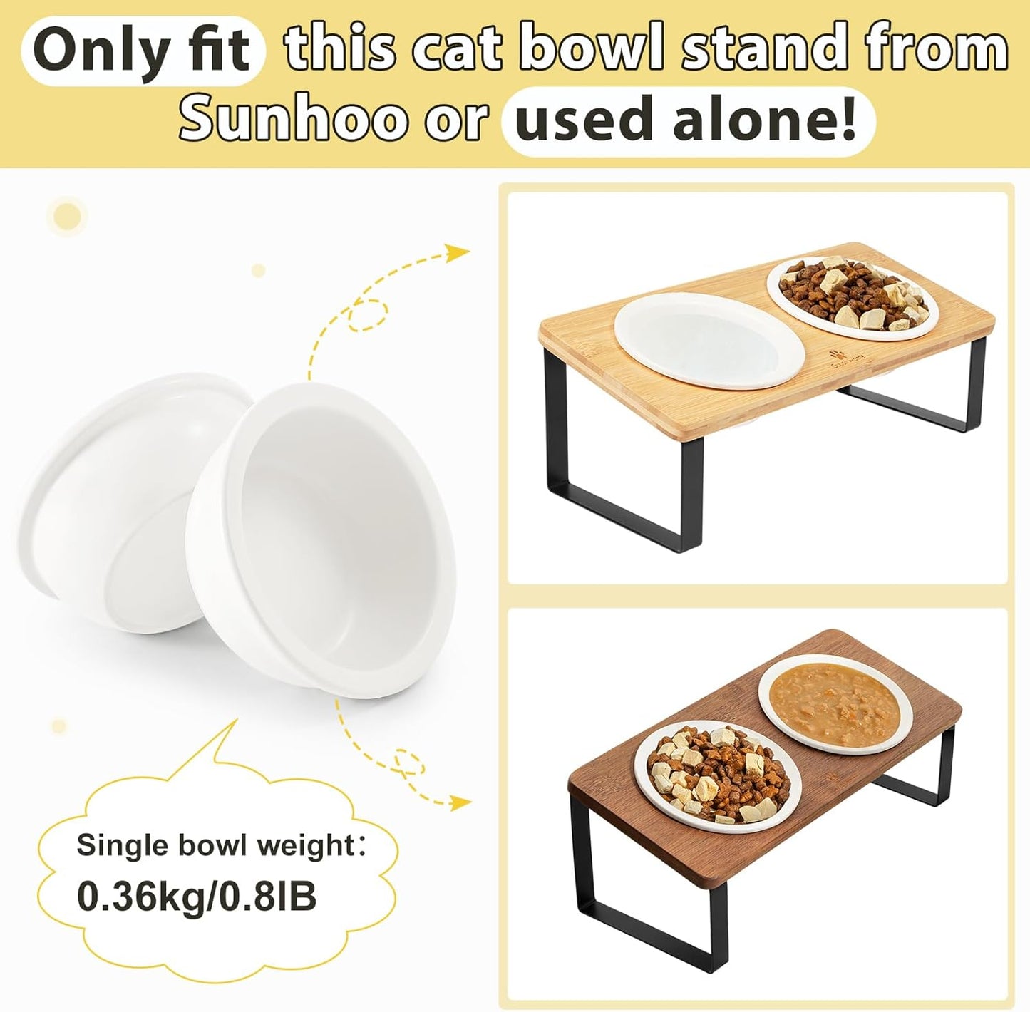Sunhoo 2PCS Cat Bowls Ceramic Replacement Bowl 360ml Kitten Food and Water Bowl for Indoor Cats Puppy Dishes Small Pet Feeding Dish for Rabbit & Guinea Pig Dishwasher & Microwaveable Safe(White)