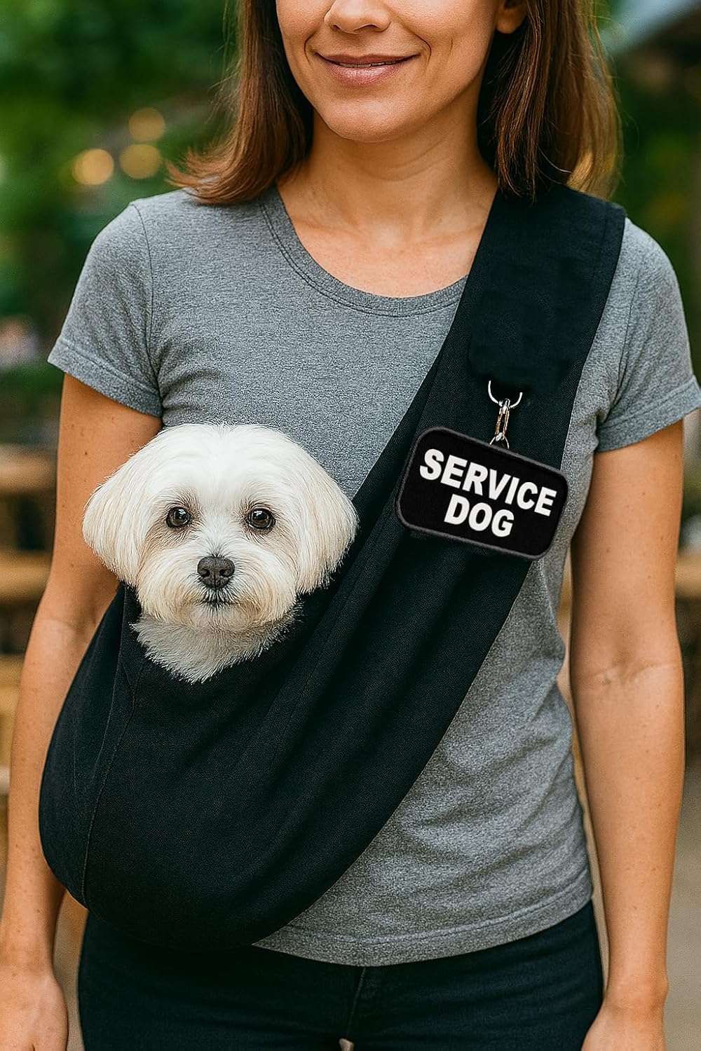 Small Service Dog Sling Carrier with ID Tag | EZ-Sling for Small Dogs | Includes Five Service Dog Law Handout Cards| Comfortable Alternative to Conventional pet Carriers