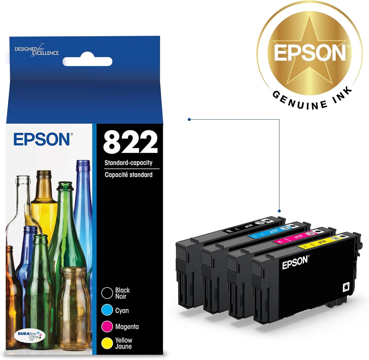 EPSON 822 DURABrite Ultra Ink Standard Capacity Black & Color Cartridge Combo Pack (T822120-BCS) Works with WorkForce Pro WF-3820,3823, 4820, 4830, 4833, 4834