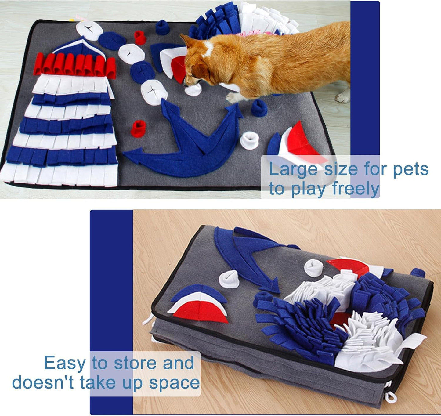 Snuffle Mat for Dogs, Interactive Foraging Puzzle Non-Slip Blanket, Premium Feeding Mat for Slow Eating & Smell Training. Dog Brain Stimulating Toys Bed (Grey)