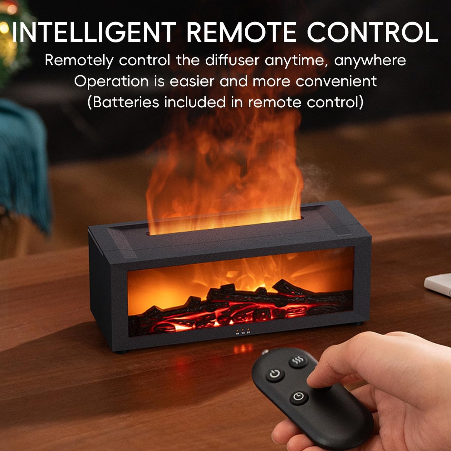 Essential Oil Diffuser, 7 Colors Fireplace Flame Fire Oil Diffuser, 150ml Ultrasonic Aromatherapy Humidifier, Scent Diffuser with Remote Control & Timer for Home,Bedroom,Office,Yoga (Black)