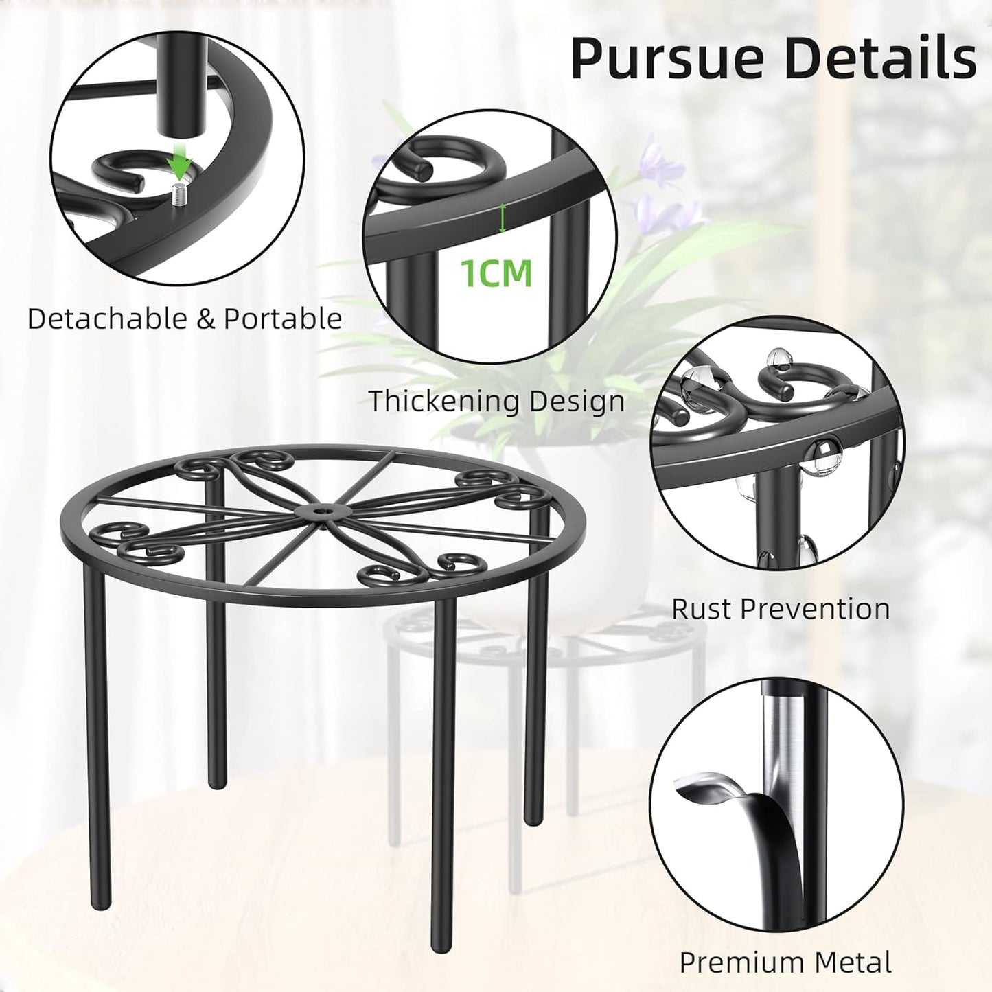 Plant Stand 1 PCS-10.2 IN Flower Pot Stand Plant Rack for Indoor and Outdoor Courtyard Gardens Black