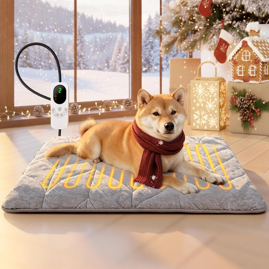 Mora Pets Dog Heating Pad Heated Cat Bed 9 Adjustable Temperature Pet Warming Mat with Timer Auto Power Off Waterproof Heated Pet Blanket 28 Inch for Cats and Dogs Indoor