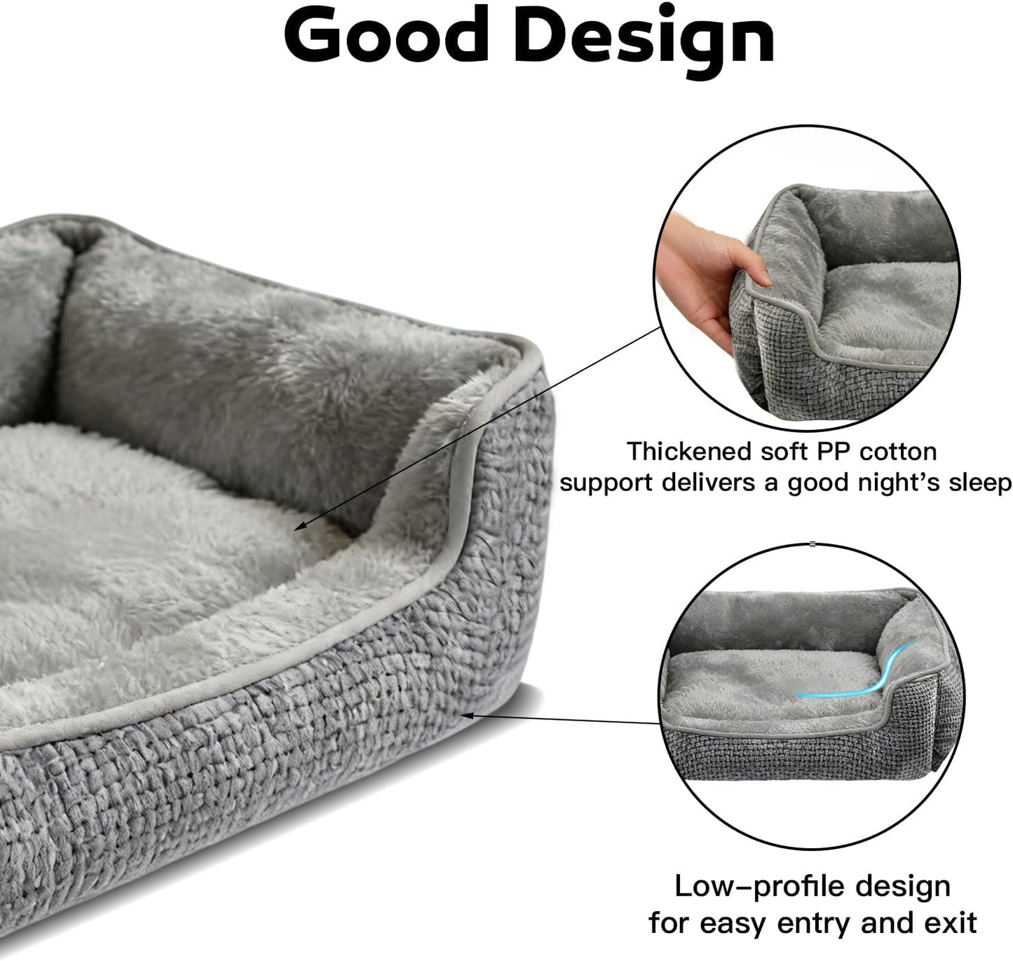 Dog Beds for Small Medium Large Dogs & Cats - Rectangle Orthopedic Washable Pet Bed with Non-Slip Bottom | Durable Calming Sofa for Indoor Cats & Puppies | Multiple Sizes & Breathable Design,Grey,S