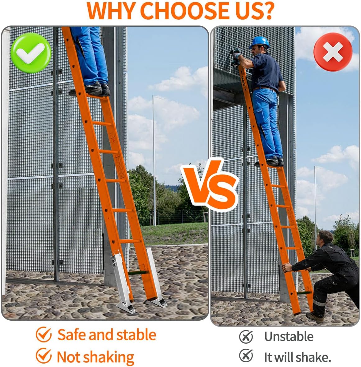 Ladder Leveler Pair for Extension Ladder, Adjustable Extension Ladder Leg Ground Leveler, with Anti-Slip Pattern Steel Pole,Ladder Levelers for Extension Ladders