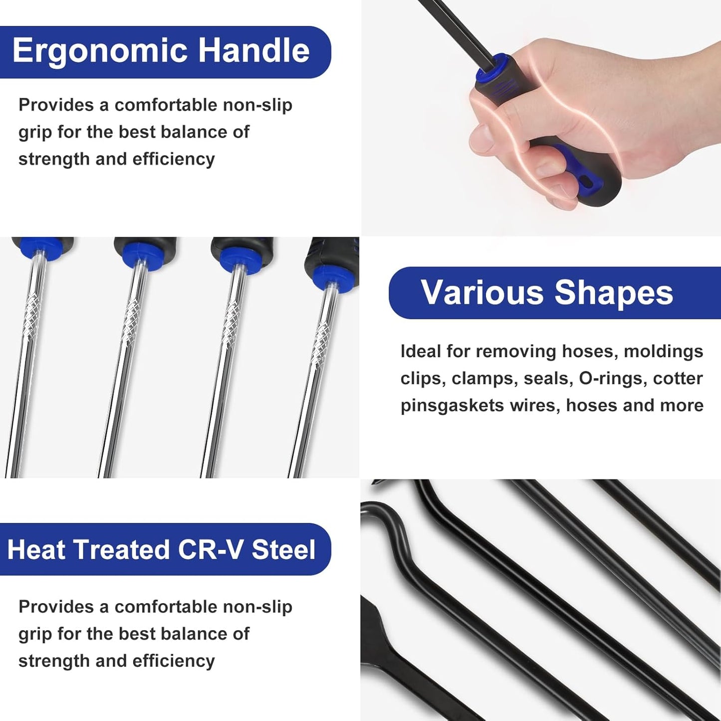 17Pcs Hook and Pick Tool Set with Scraper Auto Clip Removal Plier Fastener Remover Rivets Puller Mechanic Car Trim Removal Tool Kit Gasket Telescoping Magnetic Pickup Hand Automotive Tools(Blue)