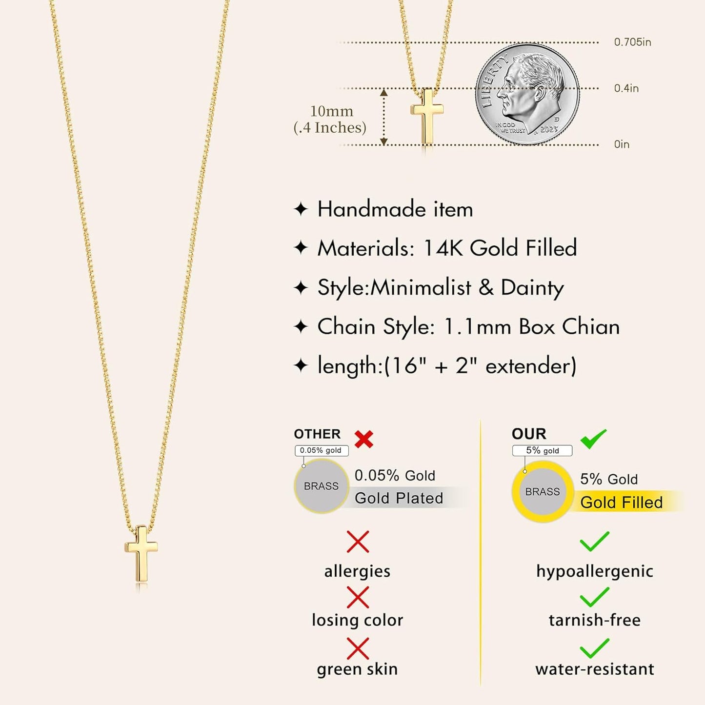 Easter Basket Stuffer Cross Necklace for Women Girls, Dainty 14K Gold Silver Plated Cross Choker Jewelry Non Tarnish Waterproof Cute Simple Small Necklace Christian Baptism Religious Faith Jewelry Gifts