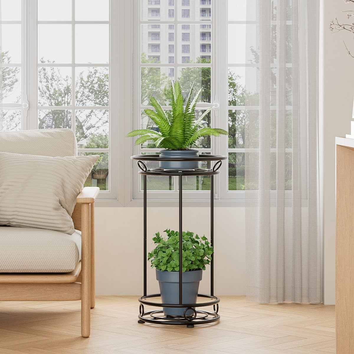 Plant Stand Indoor Outdoor - Metal Planter Holder Shelf Tall Tiered Flower Pot Display Organizer Rack for Garden, Patio, Living Room, Bathroom, Office (Black)
