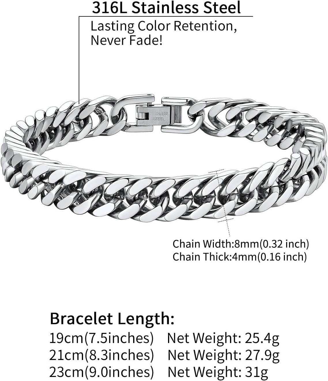 ChainsHouse Stainless Steel Cuban Link Bracelet, 8mm/12mm/17mm Width, 7.5"/8.3"/9", 18K Gold Plated Chain Wrist Bracelets for Men Women, Send Gift Box