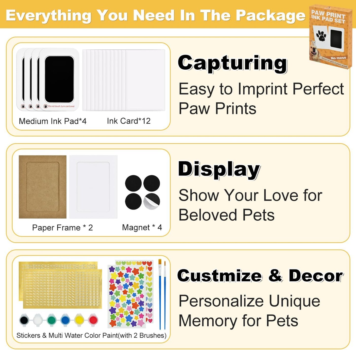 Paw Print Kit for Dogs - Dog Paw Print Kit Pet Paw Print Impression Kit, Dog Nose Print Kit Clean Touch Ink Pad for Dog Paw Prints, Inkless Paw Print Kit for Puppy & Newborn