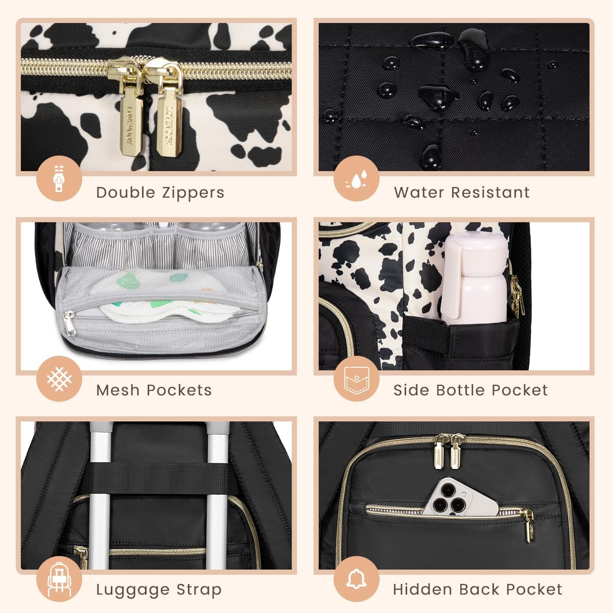 LOVEVOOK Diaper Bag Backpack Large Capacity Baby Bag with Portable Changing Pad, Multifunction Baby Travel Backpack