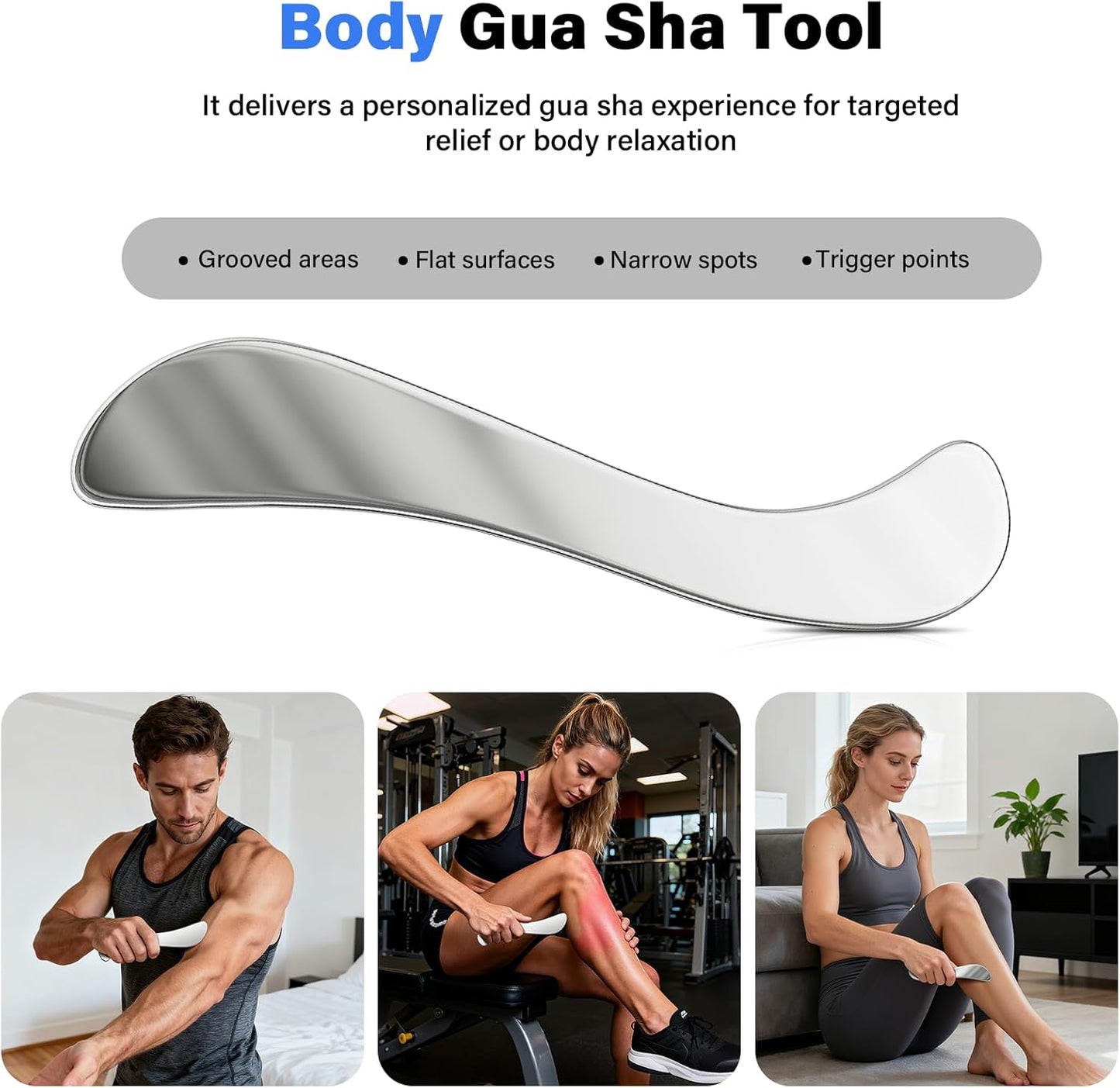Stainless Steel Muscle Scraper Gua Sha Kit and Derma Edge Scraping Tools for Physical Therapy, Deep Tissue Guasha Massage Tool for Body and Face Relaxation (Grey-5pcs)