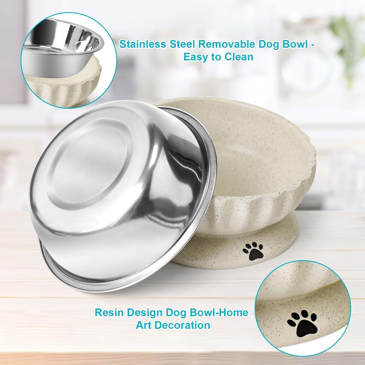 Dog Bowl for Small Dogs, Removable Stainless Steel Dog Bowls with Resin Base, Elevated and Tilted 15° Pet Food/Water Bowl,15oz Pet Food Bowl for Small Sizes