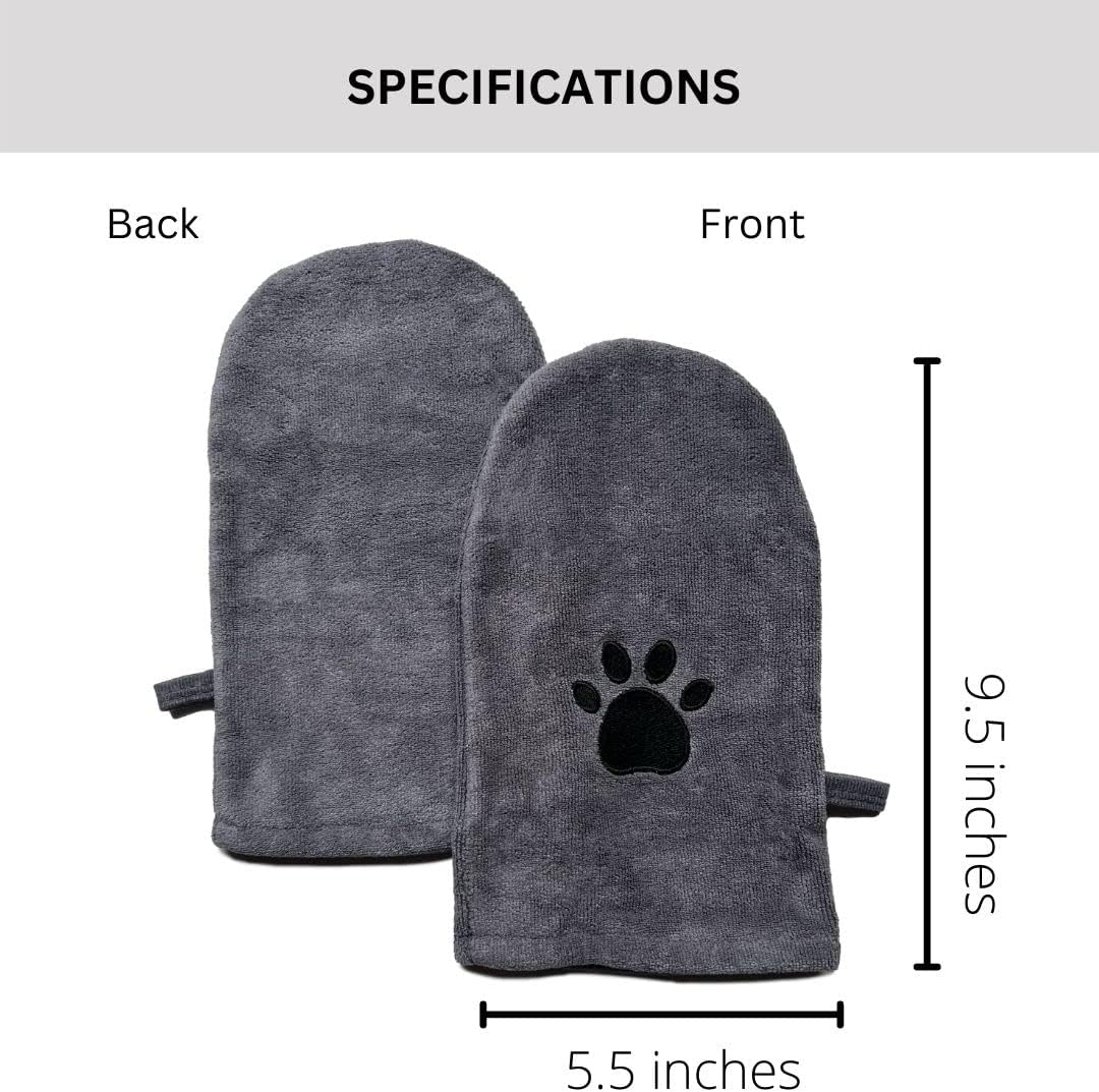 Penny & Niko Microfiber Pet Towel Mitts - Paw Cleaning and Drying Mitts/Gloves for Dogs and Cats (Gray, Standard - 4 Pack)