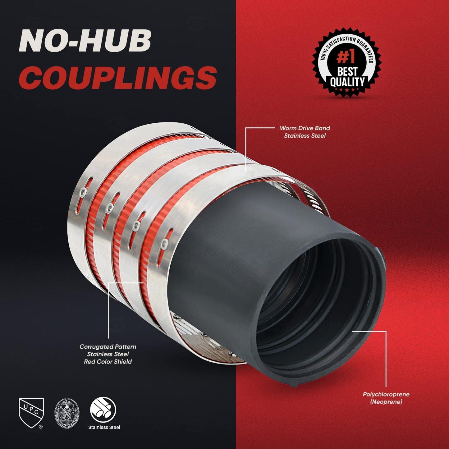Supply Giant 37522CS No- No-Hub Coupling Heavy Duty Colored Shield, 3 inch, Red