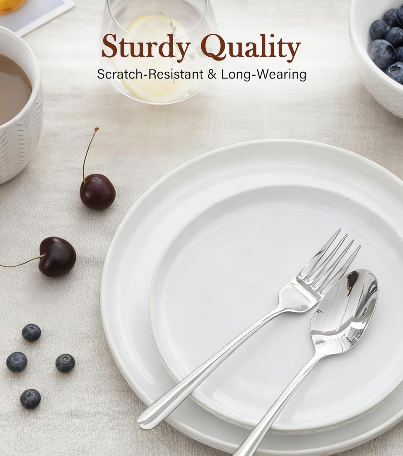 24 Piece Dinnerware Sets for 8 - Farmhouse Style Stoneware Plates and Bowls Sets - Scratch Resistant & Dishwasher Safe, Embossed Boho Ceramic Dish Set, Stack Compactly Dishware - Vintage White