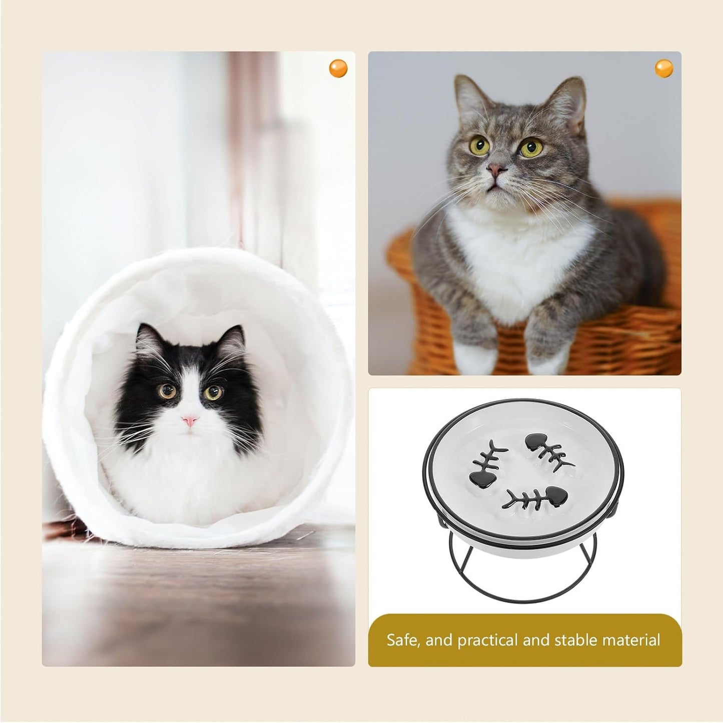 PRETYZOOM Ceramic Elevated Cat Bowl with Iron Stand Slow Feeding Raised Pet Food and Water Dish Whisker Friendly Anti-gulping Design for Cats and Small Dogs