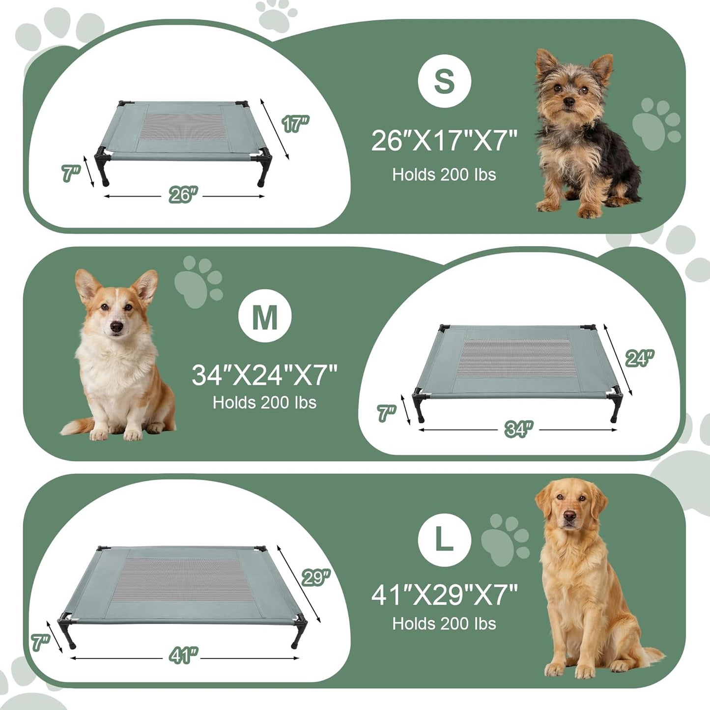 Elevated Dog Bed for Large Dogs - Outdoor Cooling Cot with Washable Breathable Mesh, Portable Raised Pet Bed with Non-Slip Feet & Waterproof Teslin, Heavy Duty & Chew Proof for Camping (Grey, Large)