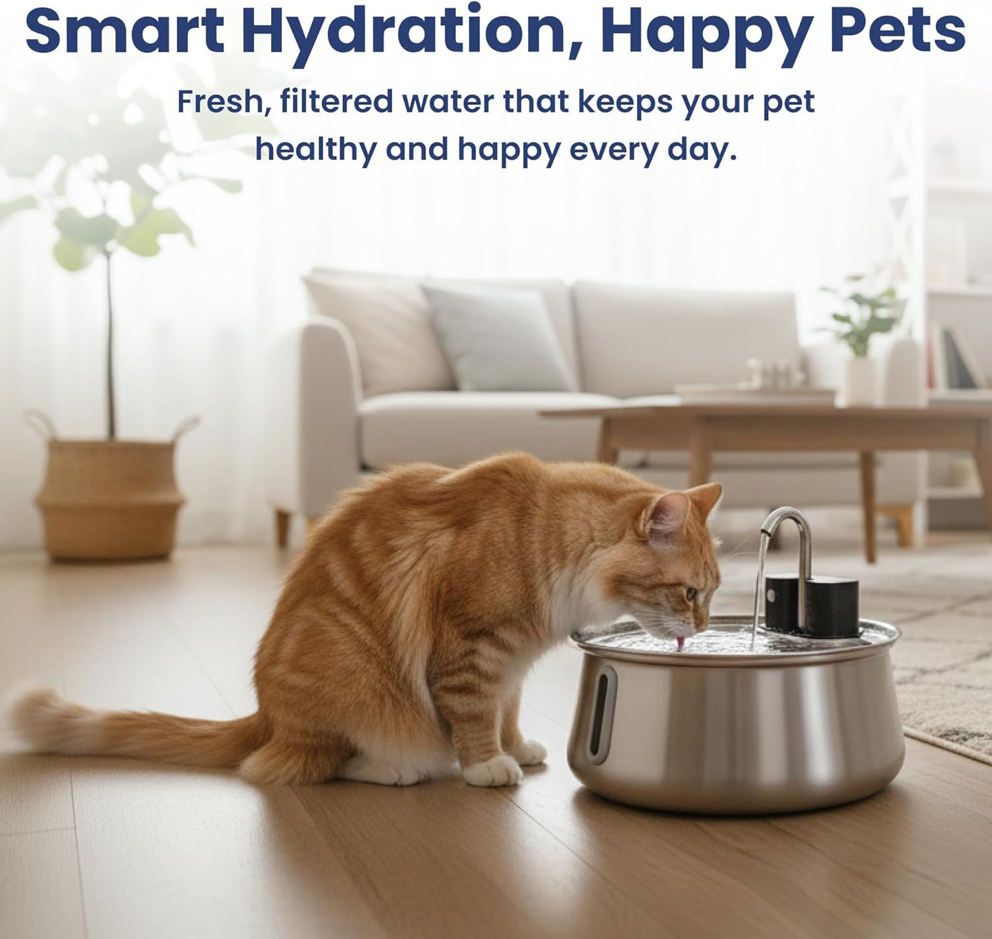 PawsPik Stainless Steel Battery Operated Cat Water Fountain, 4L Cordless Pet Fountain with Faucet-Style Flow, Automatic Water Dispenser for Cats Indoor, Motion Sensor & 3 Flow Modes