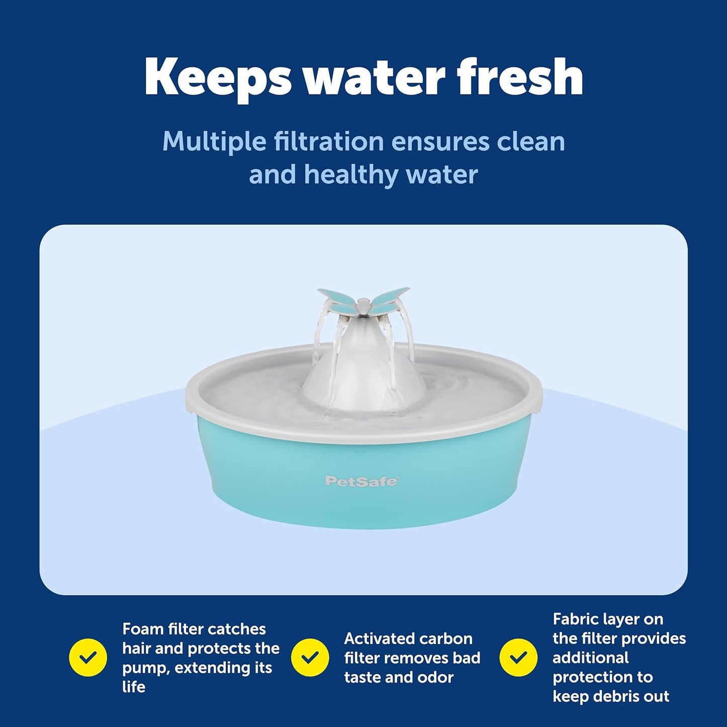 PetSafe Butterfly Cat Water Fountain with Pump & Filters - Cute Water Dispenser with 50 oz Capacity - Pump & Filters Keep Water Clean & Fresh - Filter Contains 2X More Carbon Than Other Brands