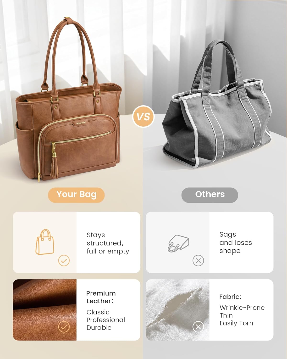 LOVEVOOK Laptop Tote Bag for Women Work, Vintage Leather Teacher Nurse Bag with Large Cup Holder, Bible Handbag Purse GIfs, Waterproof Professional Computer Briefcase for Business Office, 17 Inch