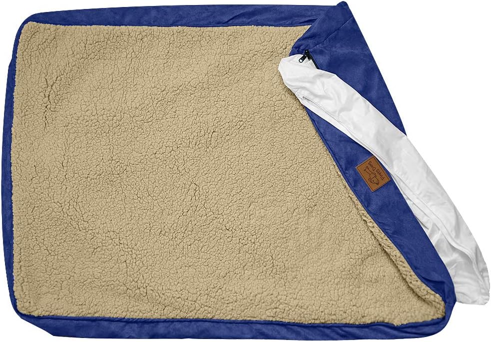 Floppy Dawg Large Dog Bed Replacement Cover and Waterproof Inner Liner. Save a Damaged Dog Bed. Protect a Pillow. Make a New Bed. 40L x 28W. Blue with Beige Top.