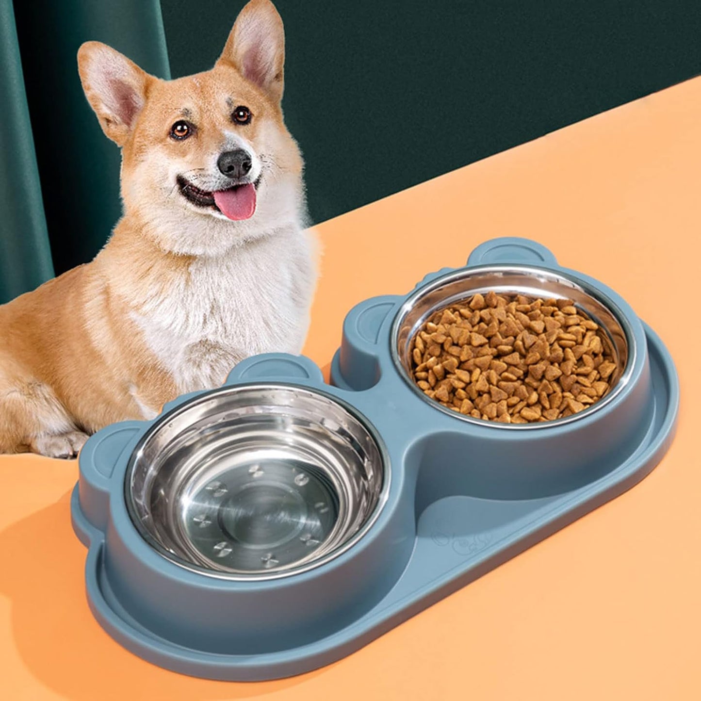 Pet Automatic Feeder + Waterer for Cat Stainless Steel Bowl Anti-Leak Water Fountain 2 in 1 Pet Tableware Dog Water Feed