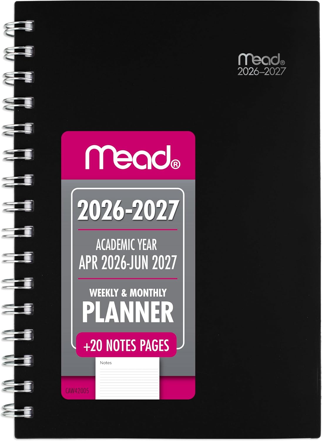 Mead Planner 2026-2027 Weekly & Monthly Academic 15-Month April-June, 5-1/2" x 8-1/2", Basic, Black (CAW42005)