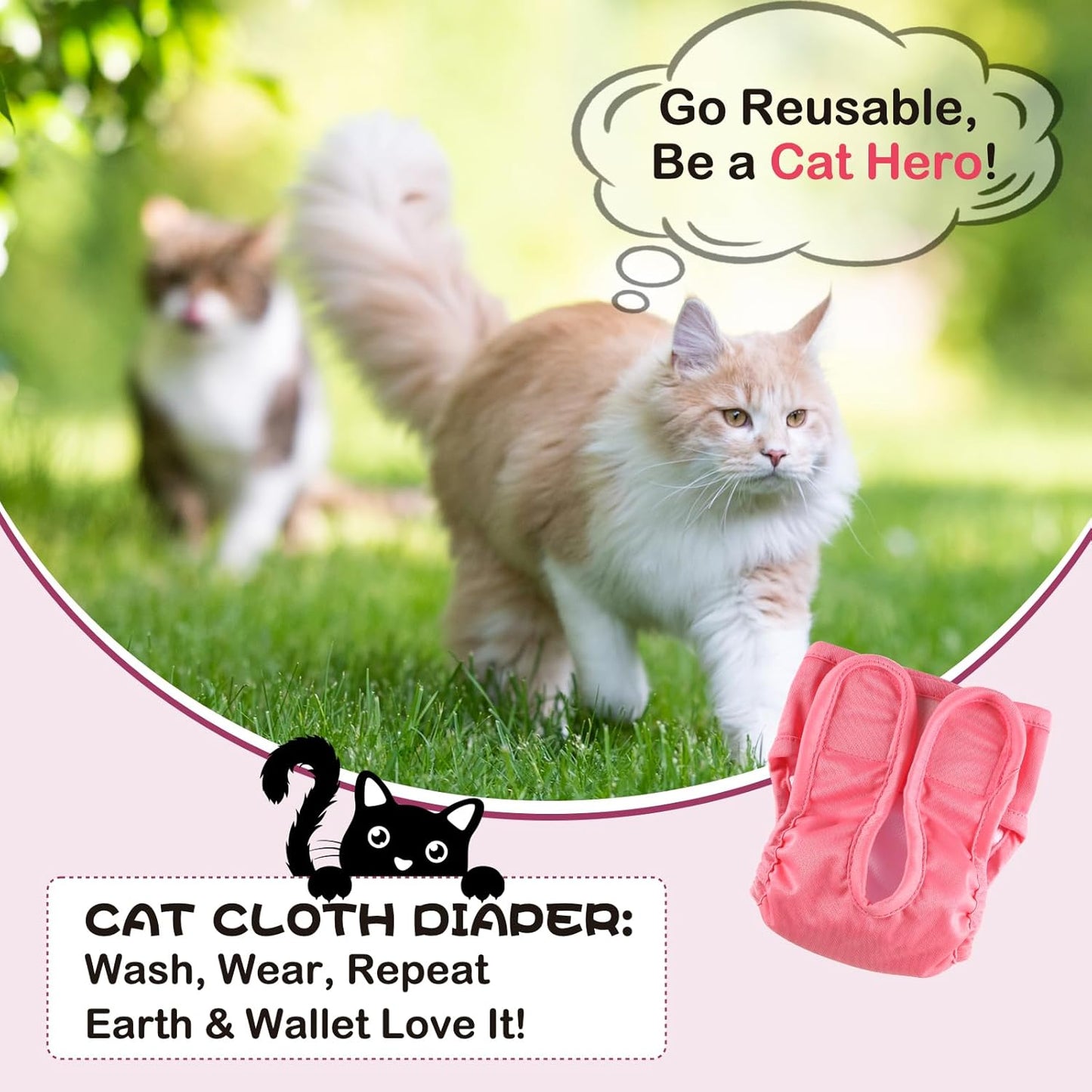 Reusable Cat Diapers, Washable Cat Incontinence Diapers for Cats Spraying or Cats in Heat or Incontinence，Adjustable Kitty Diapers 3 Pack (S)