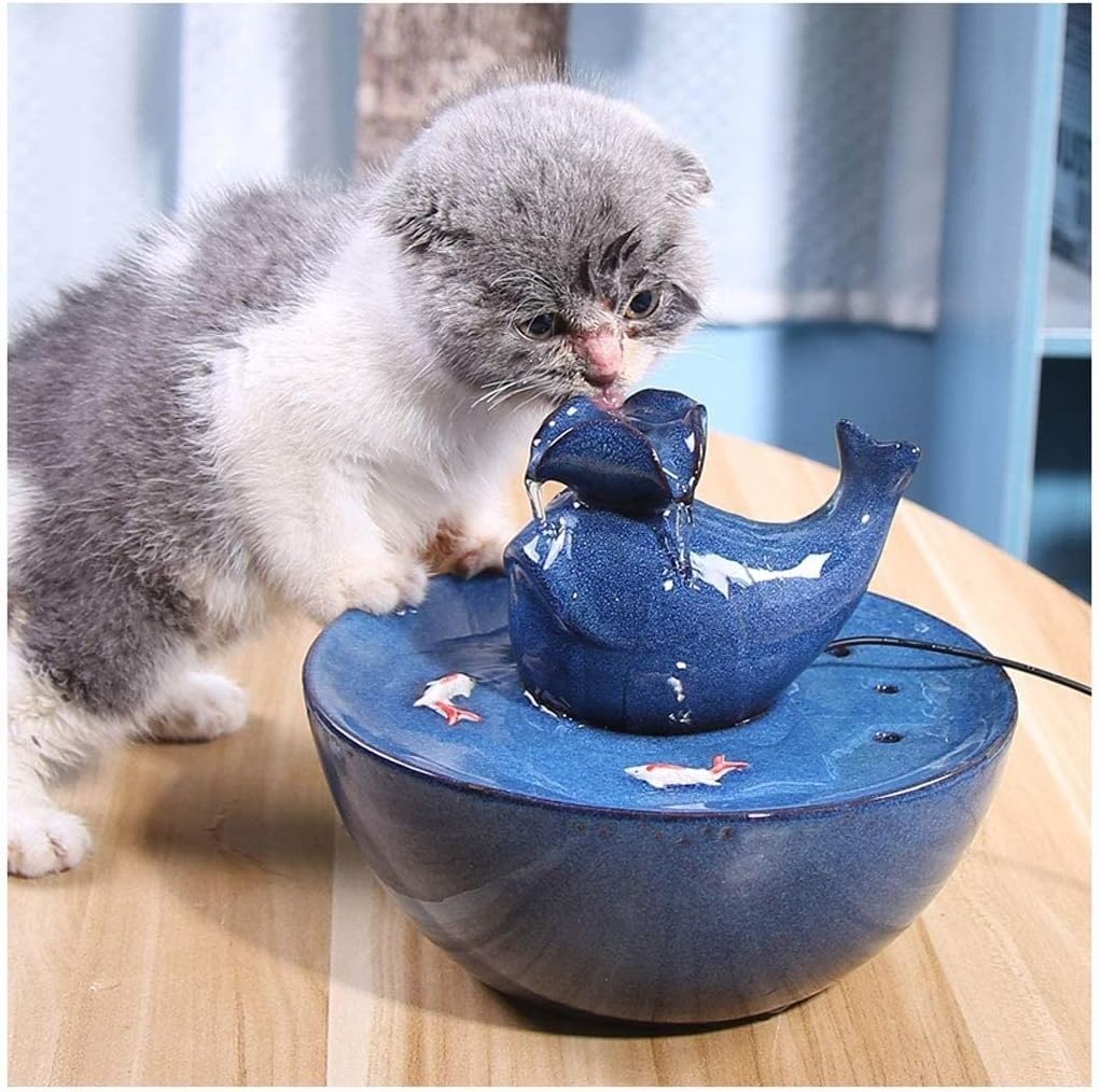 fountain Ceramic Cat Drinking Fountain Automatic Pet Water Dispenser for Cat Dog Silent Water Bowl Adjustable Activated Carbon Filter Small Pet Fountain Pet water dispenser (Color : Black) (White)