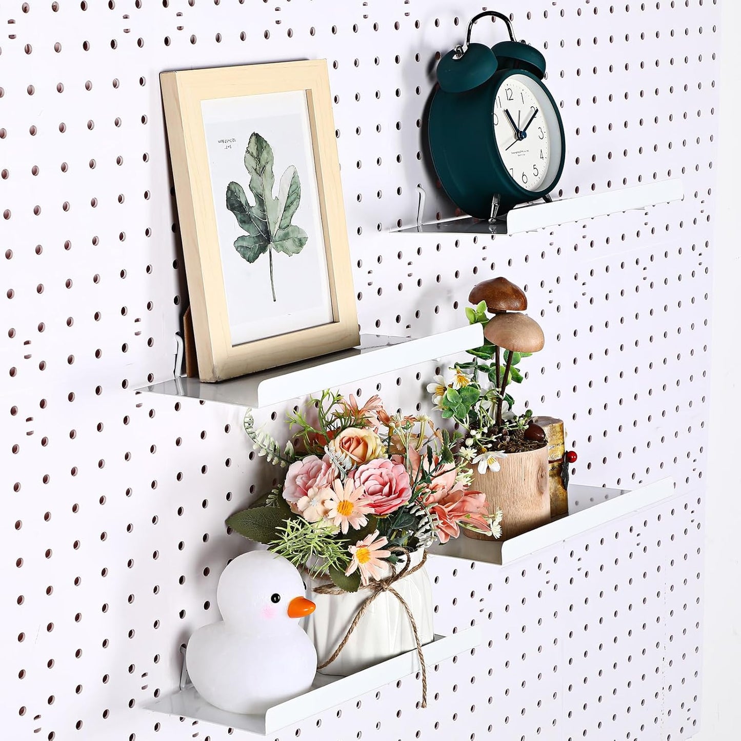 4 Pcs Pegboard Shelves Wall Organizer Brackets Pegboard Steel Tray Accessories Organizing Tools for Craft Garage Nursery Workbench Kitchen(10.04 x 4.33 Inch,White)