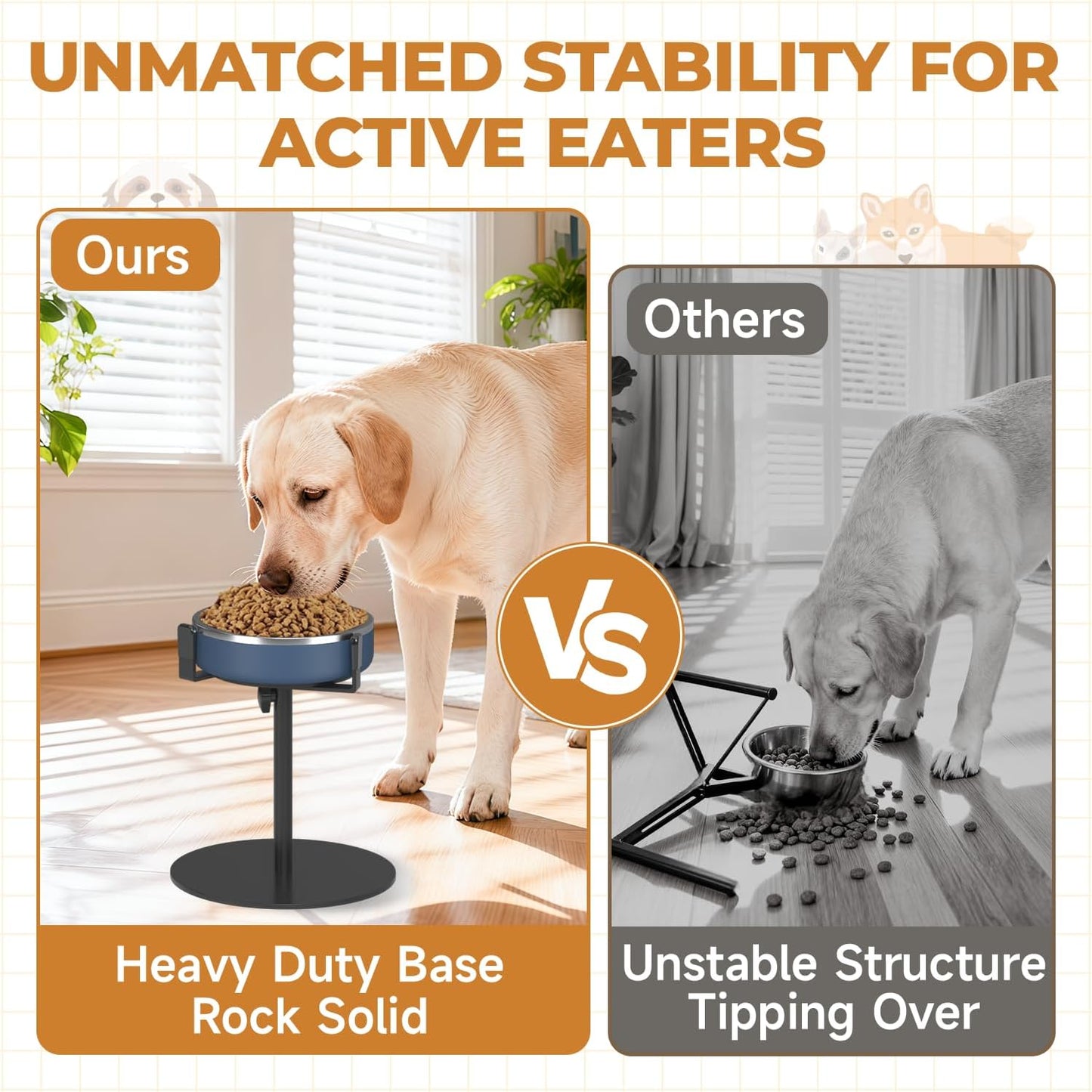 Extra-Stable Elevated Dog Bowl Stand, Adjustable Height 8-16in, Width 6-10in, Tall Single Lifted Food Holder for Large Medium Size Breeds, Metal Non-Slip Raised Dish Riser Pet Water Feeder