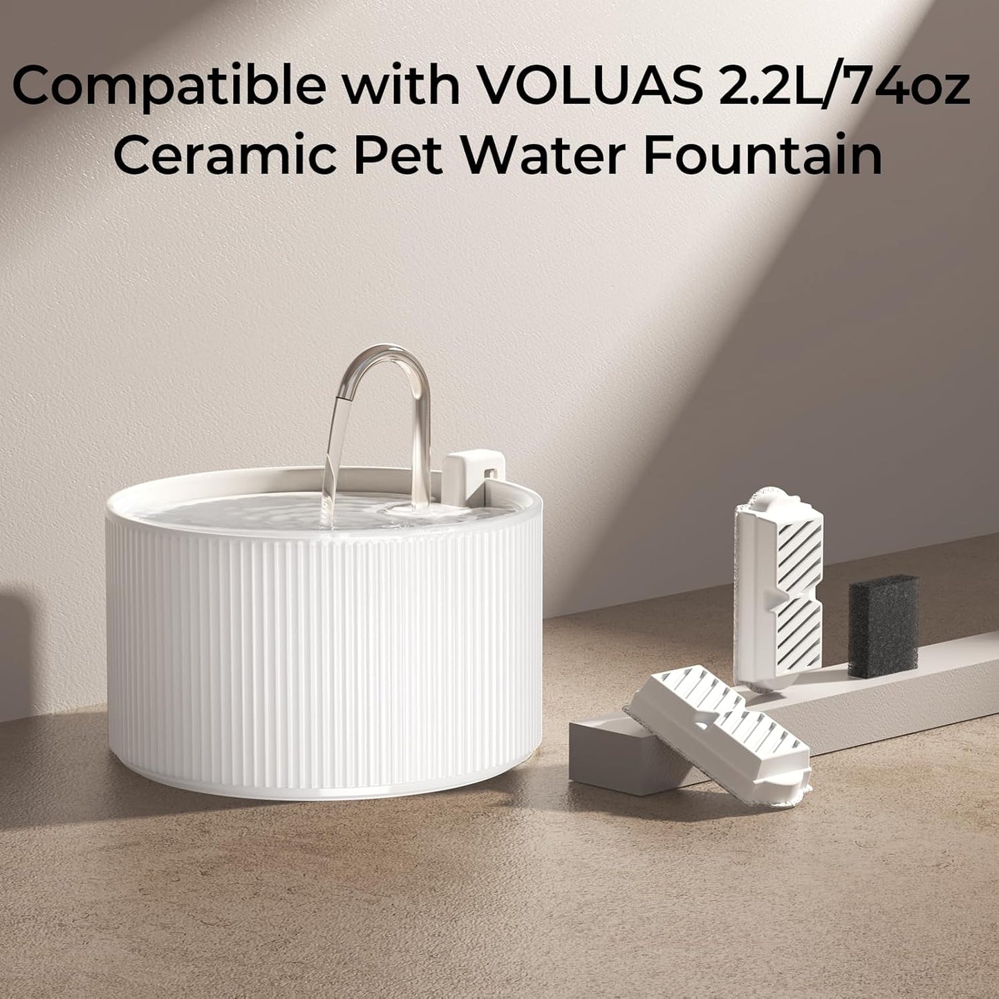 Cat Water Fountain Filters Replacement & Pre-Filter Sponges for 2.2L/74oz Ceramic Cat Fountain, Cat Water Dispenser – 6 Pack Filters & 6 Pre-Filter Sponges