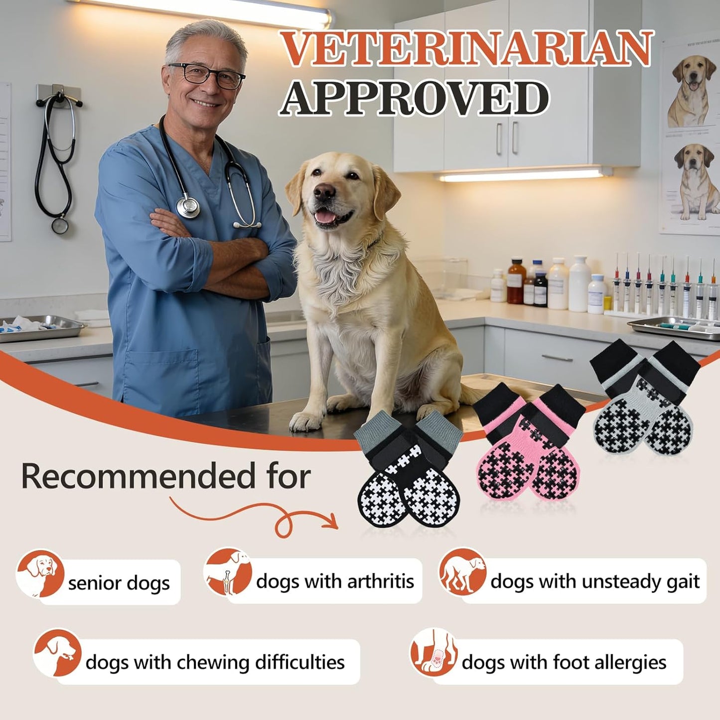Dog Grip Socks - Double Side Dog Socks with Grippers to Prevent Licking Paws, No Twist Dog Non Slip Paw Socks for Small Medium Large Senior Dogs, Pink, M