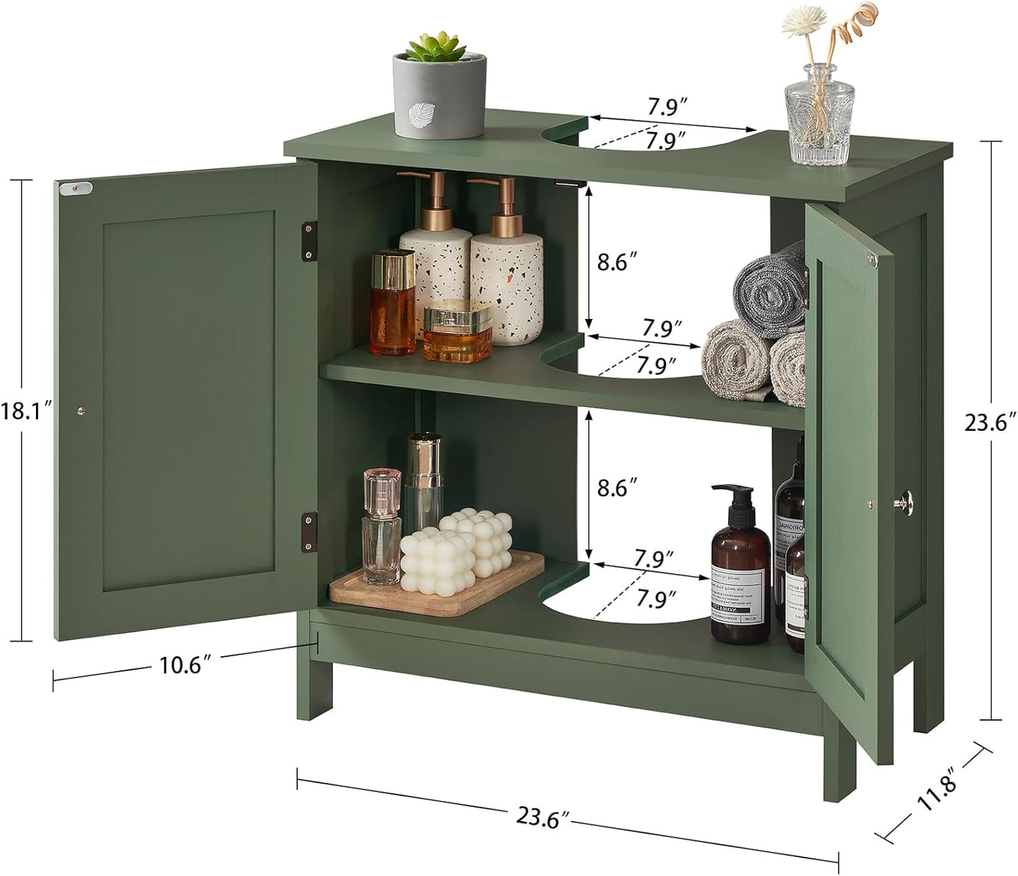 TEENFON Pedestal Sink Storage Cabinet, Under Sink Cabinet with 2 Doors & Shelf, Under Bathroom Sink Cabinet, Pedestal Sink Storage for Bathroom, Green