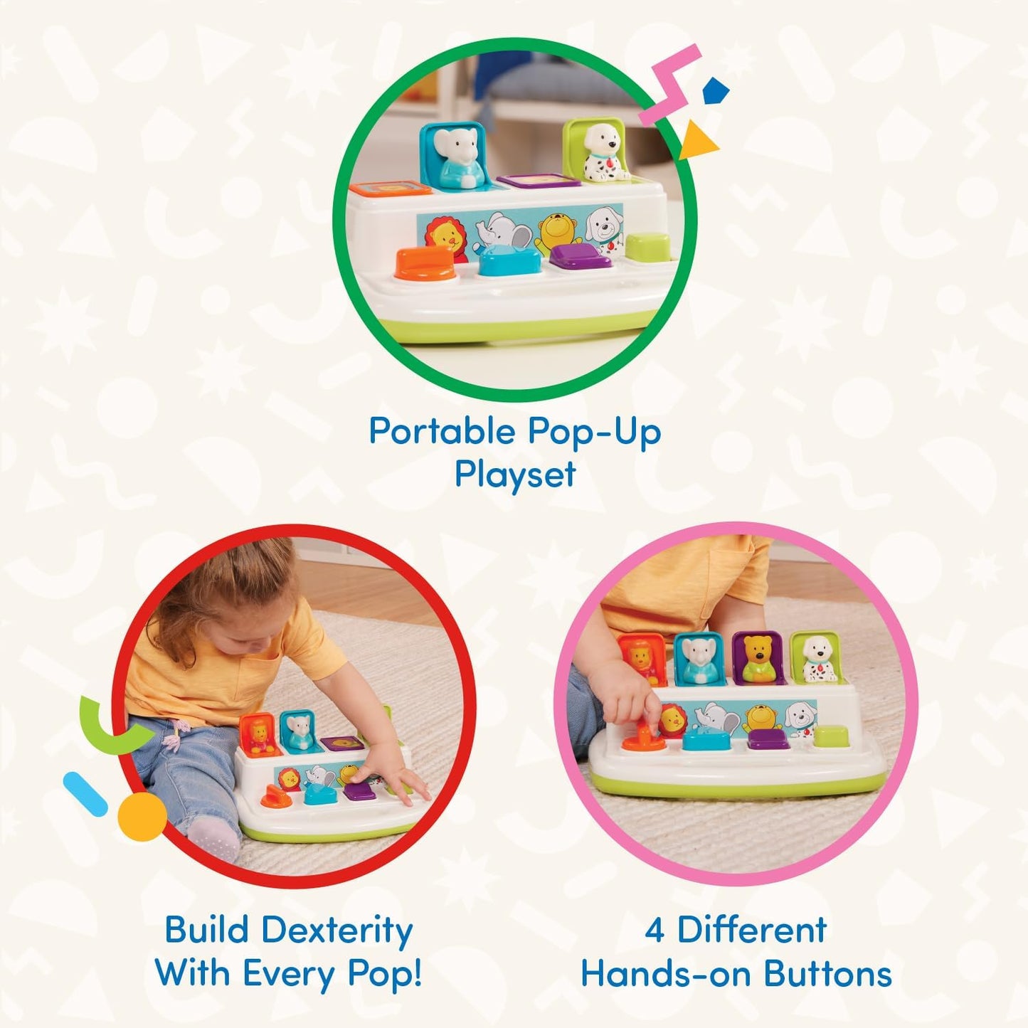 Battat – Cause – and – Effect Toy – Developmental Toy with Buttons & Colors – Color Sorting Animal Toys – for Kids, Toddlers, Babies – 18+ Months – Pop – Up Pals