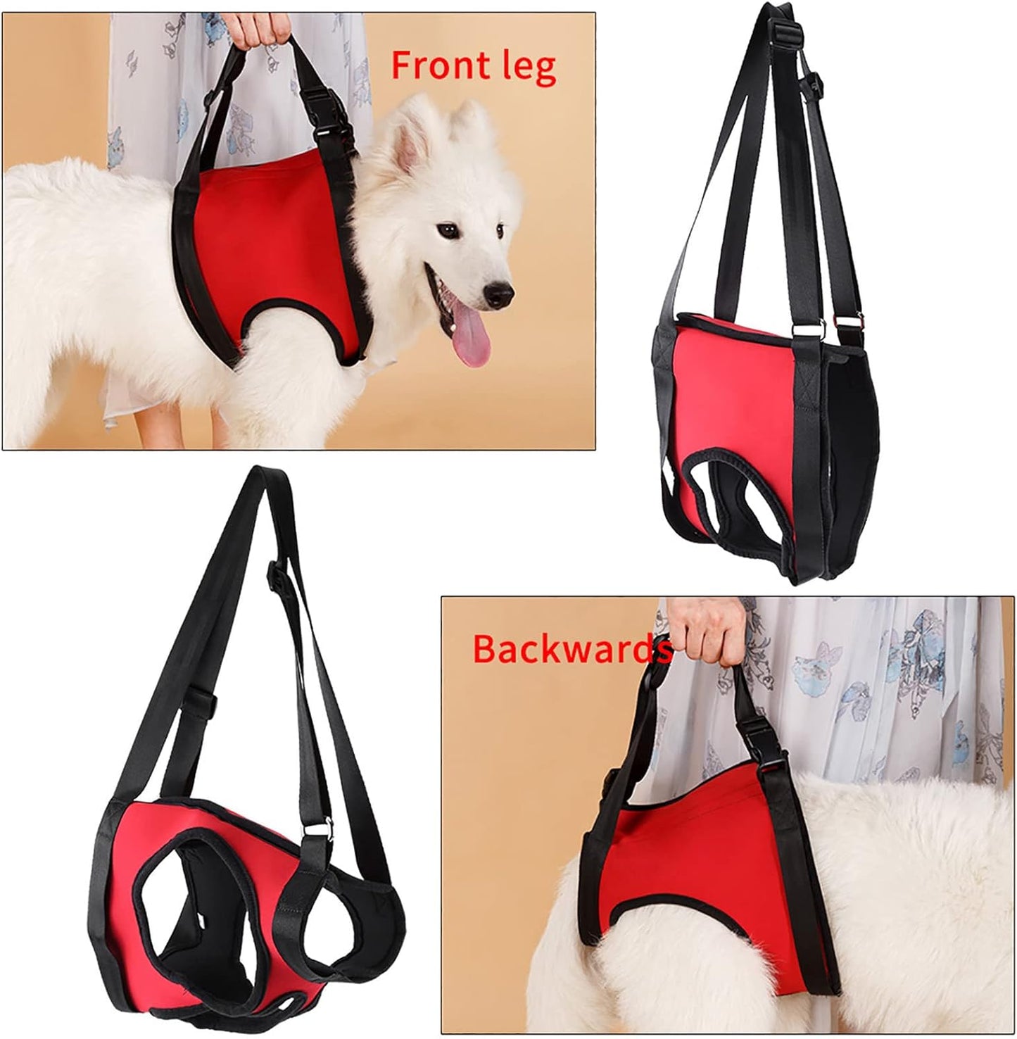 Oumefar Rear Leg Support Harness for Dogs, Elderly Injured Dog Mobility Aid Lifting Vest with Adjustable Straps, Assistance Harness for Stairs Car Travel, Front & Rear Harness Options (Large)