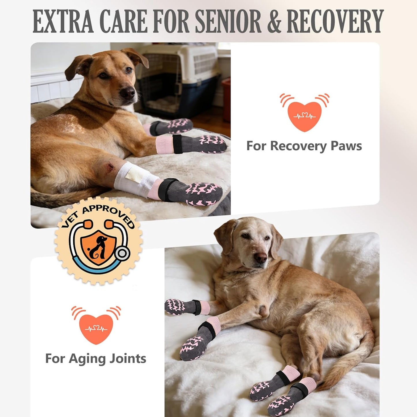 Anti Slip Dog Socks to Prevent Licking Paws, Double-Sided Grippy Dog Socks for Hardwood Floors, No Twist Paw Protector for Hot/Cold Pavement, Dog Booties for Small Medium Large Senior Dogs