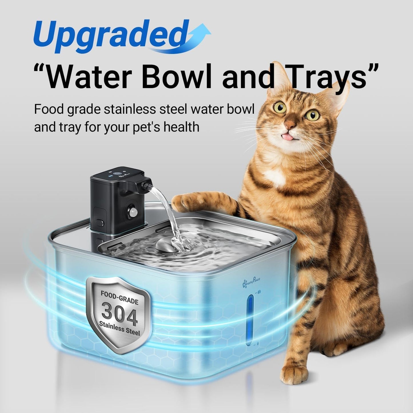 DownyPaws Cat Water Fountain Stainless Steel Wireless, 101 oz/3L FurSink Cordless Water Fountain for Cats, Battery Operated Cat Fountains for Drinking with Motion Sensor, Easy Clean, Metal