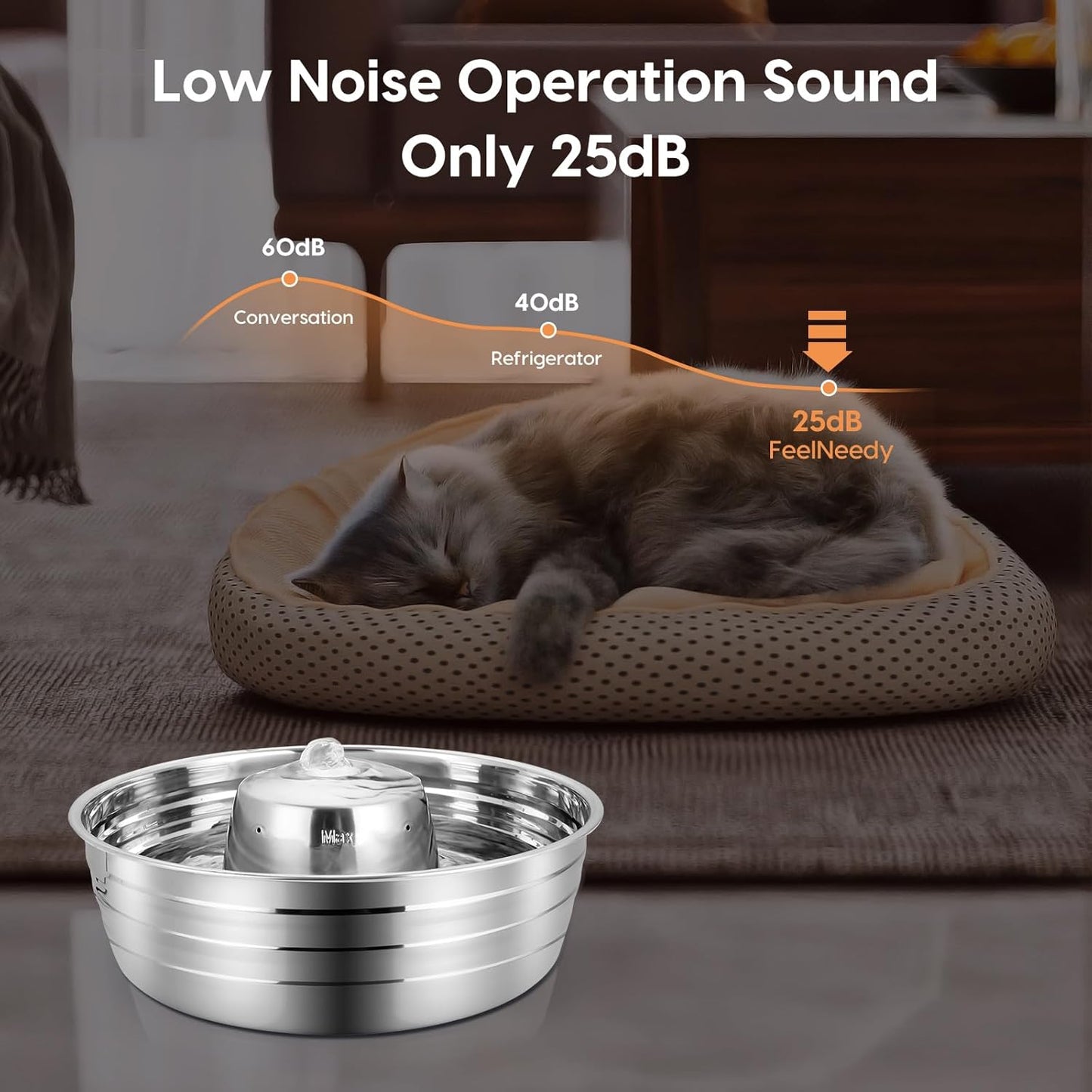 Ofat Home Dog Water Fountain, 128oz/1Gal/3.78L Stainless Steel Pet Water Fountain, Large Dog Water Fountain, Easy to Assemble and Clean with Ultra-Quiet Pump for Cat, Dogs, Multiple Pets