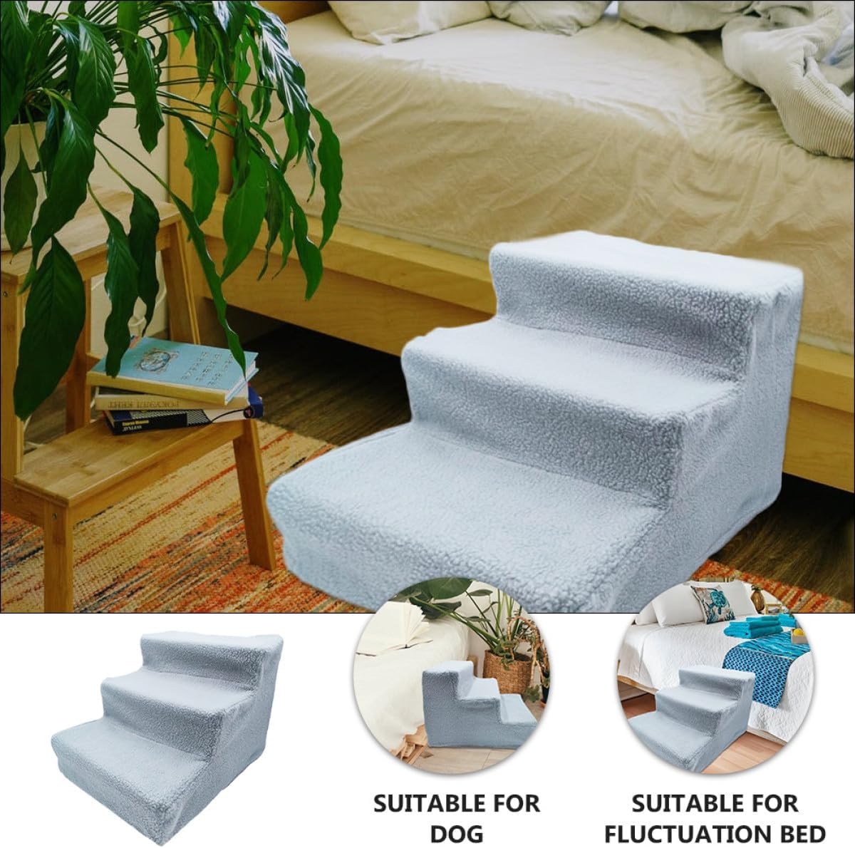 PRETYZOOM Pet Steps Dog Ladder Cat Stairs Grey Non-Slip Indoor Ramp for Sofa Bed Furniture Pets