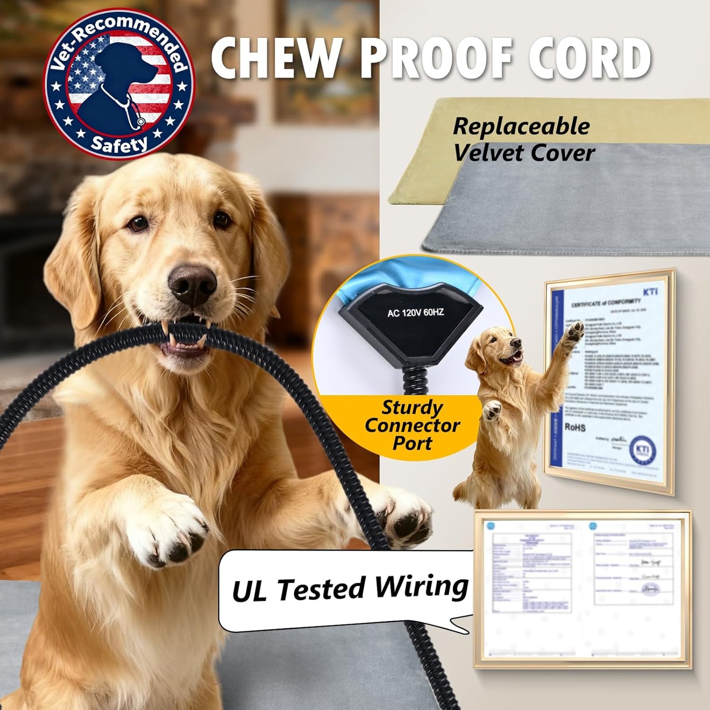 Dog Heated Pad, 6 Adjustable Temperature & 5 Timers, Large Dog Heating Pad, Waterproof Pet Heating Pad for Dogs with Chew-Resistant Cord, Electric Warmer with 2 Removable Covers, 35.4" x 23.6"
