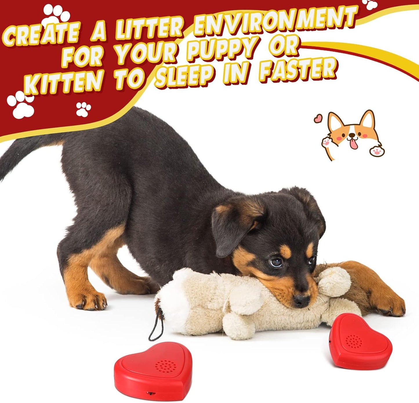 Wettarn 4 Pcs Heartbeat Replacement Puppy Soother Heartbeat Simulator for Dogs Pets Red Simulator Toys for Cats Dog Anxiety Relief Sleep Aid Calming