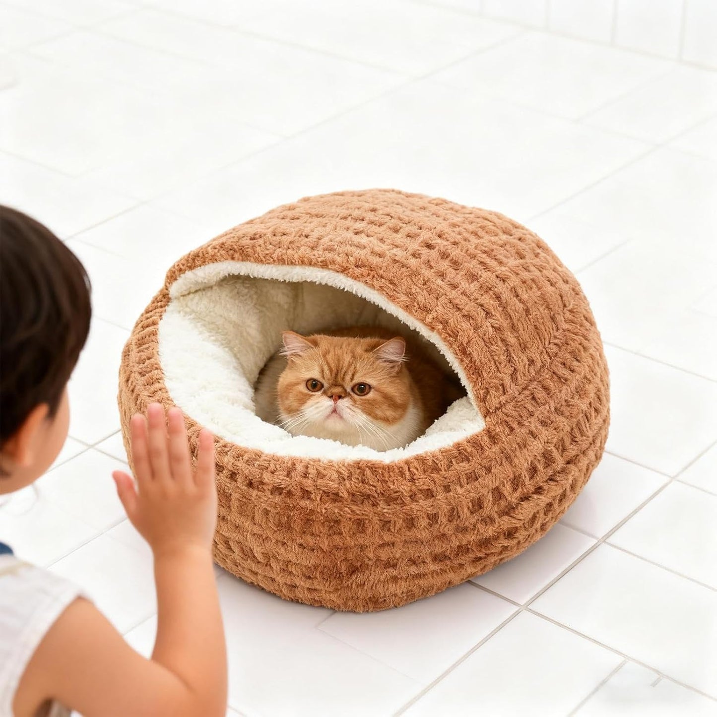 Hooded Calming Cat Cave - Hooded Kitten Bed, Cat Tent for Home Bedroom Balcony, Pet Bed with Thick Padding, Pet Sleeping House, Cave Cushion for Indoor Shelter Living Room Apartment