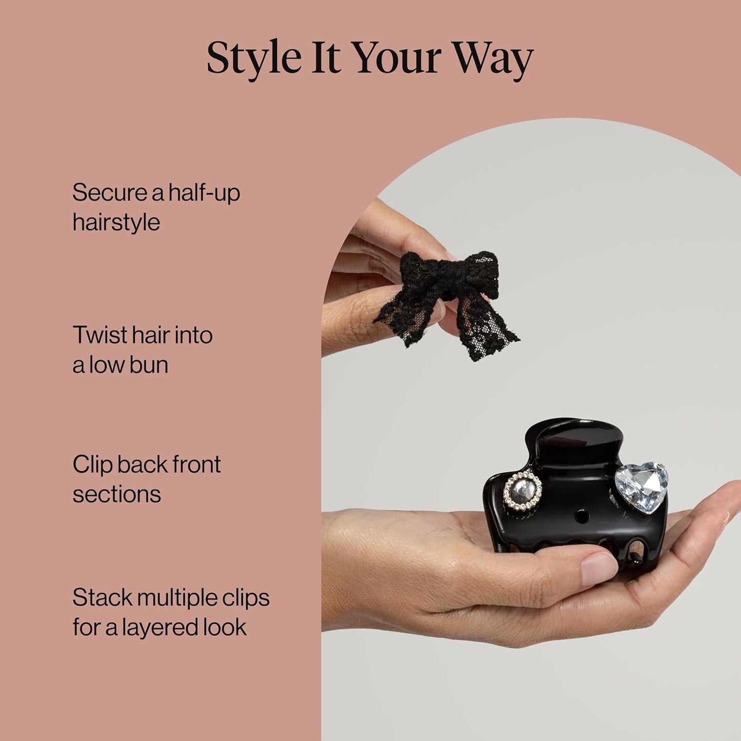 Kitsch Medium Hair Clips for Women – Strong Hold Claw Clips for Thick or Thin Hair – Recycled Plastic, Non-Slip, Durable (Vintage Black)