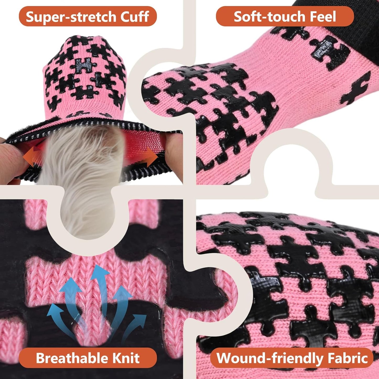 Dog Grip Socks - Double Side Dog Socks with Grippers to Prevent Licking Paws, No Twist Dog Non Slip Paw Socks for Small Medium Large Senior Dogs, Pink, M