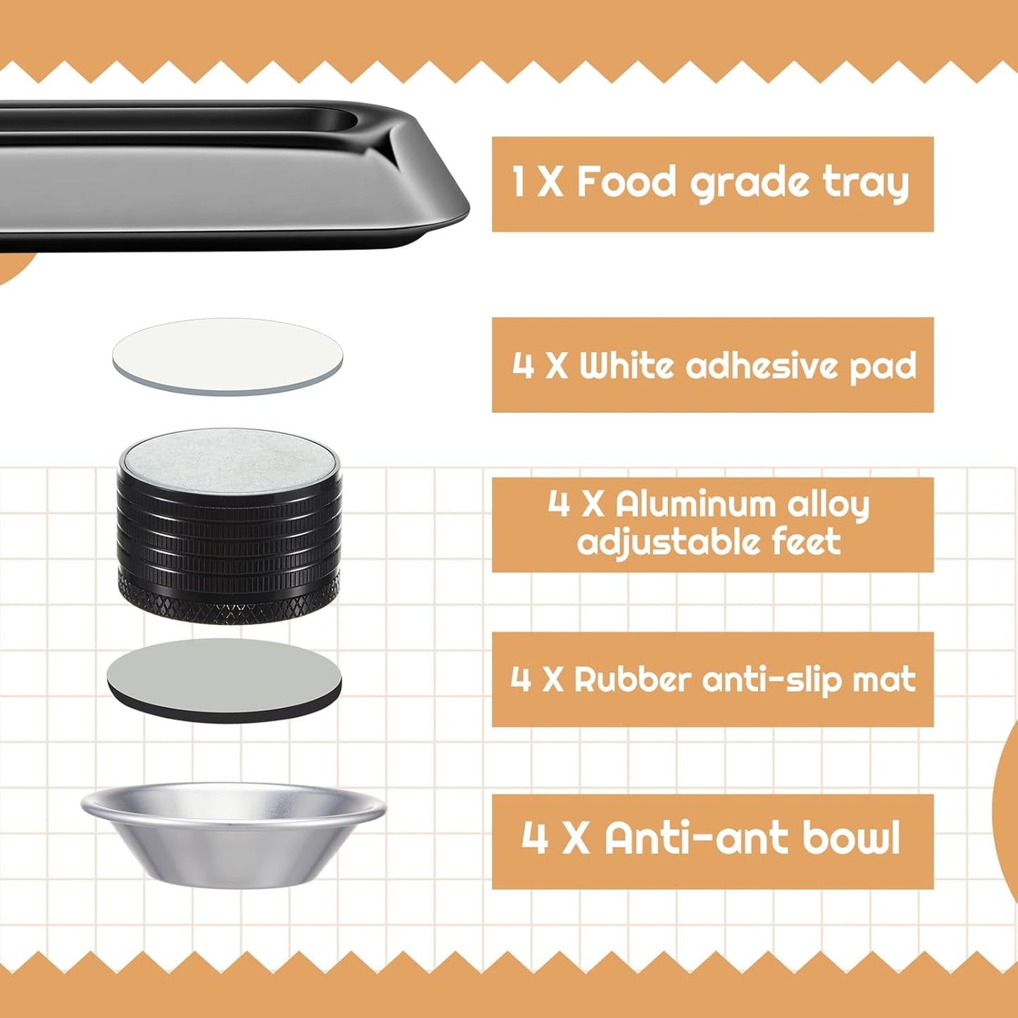 Marsui 17 in Anti-ant Cat and Dog Food Tray Set Include 1 Ant-Proof Tray and 4 Adjustable Height Stand 4 Water Cup for Crawling Pest Free Pet Outdoor Food Feeding Station Kitchen Sweets Anti-ant