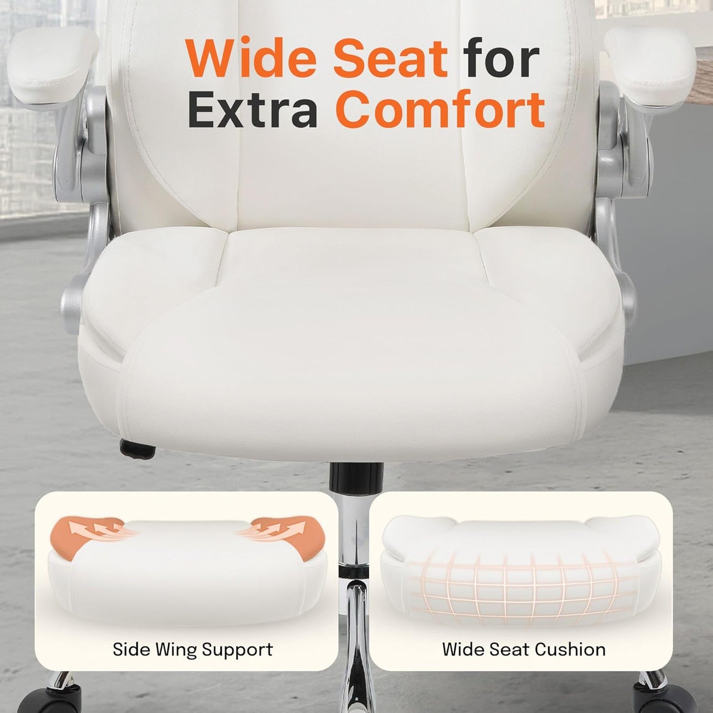 NEO CHAIR Ergonomic Office Desk Gaming Computer Chair Executive High Back Support Flip-up Arms Adjustable Height Swivel Rolling Wheels Comfy PU Leather for Home (White)