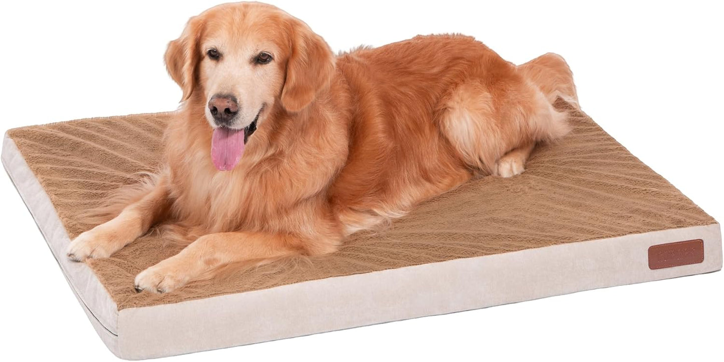Orthopedic Dog Bed with Egg Crate Foam, Removable Washable Cover Anti-Slip Bottom for Large Breeds, Memory Foam Dog Crate Pad, Perfect for Indoor or Outdoor Comfort Beige Brown 44x32 inch