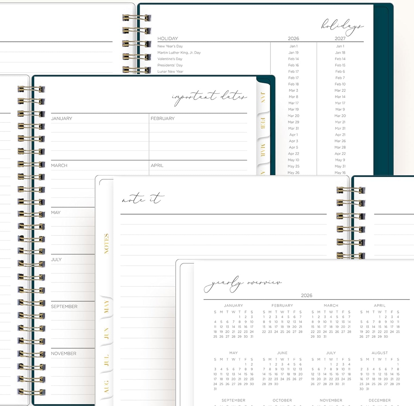 Blue Sky Life Note It 2026 Weekly and Monthly Planner Notes, January 2026 - December 2026, 5.875" x 8.625", Clear Pocket Cover, Durable Twin Wire Binding, Storage Pocket, 50 Perforated Notes Sheets, Dania Dark